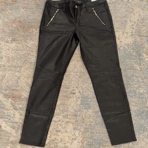 White House Black Market Black Coated Skinny Pants with Zip Pockets